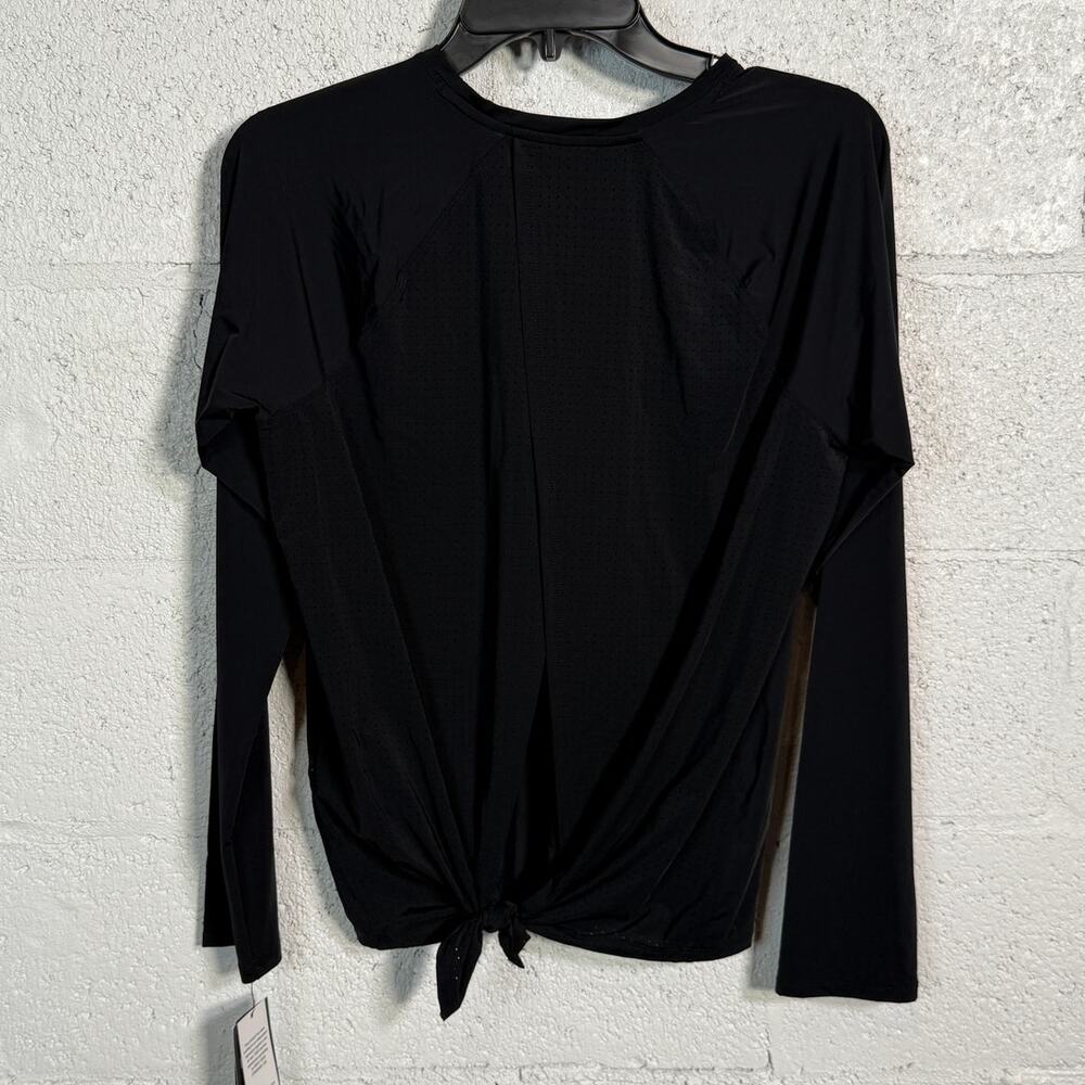 Ideology Women's Active Perforated Tie-Back Long-Sleeve Top Black Small
